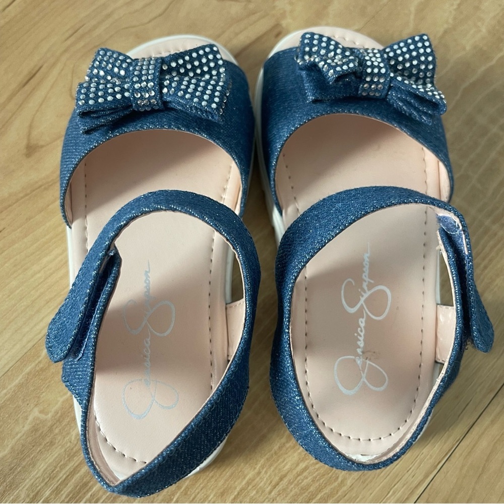 NWOB Jessica Simpson Toddler Girls Tia Shine Shiny Denim Sandals - Picture 4 of 7